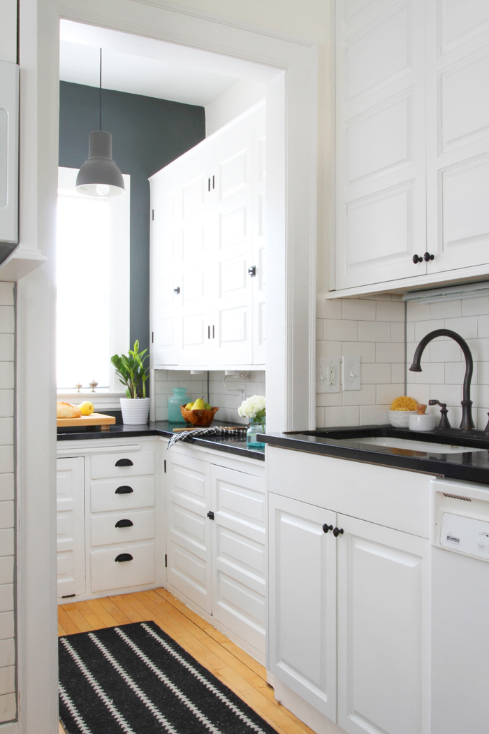 Deuce Cities Henhouse Kitchen Reveal - Black and White Kitchen, Subway Tile Backsplash
